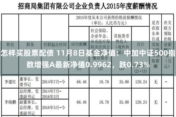 怎样买股票配债 11月8日基金净值：中加中证500指数增强A最新净值0.9962，跌0.73%